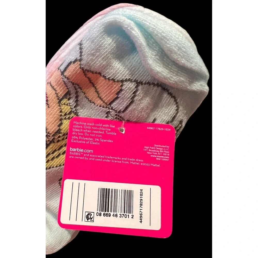 Barbie Mattel 6 Pairs No-show Girls Ankle Socks Small/Medium Shoe Size 9-12 1/2